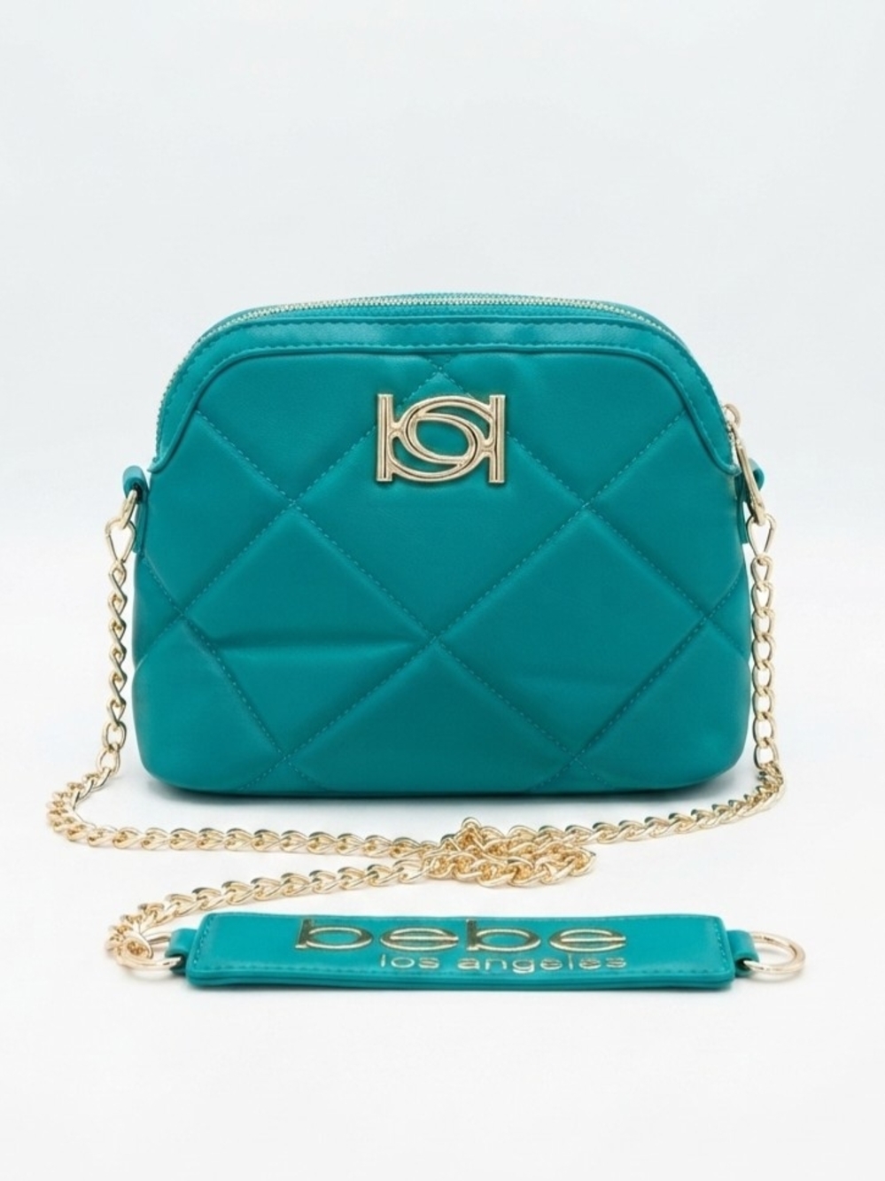 Bebe Teal Quilted Dome Crossbody Bag Gold Hardware Chain Strap Beautiful Color